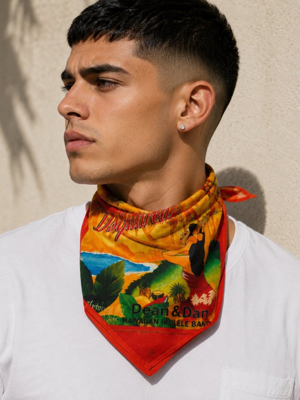 Dsquared2 Calero Island Hawaii Graphic Cotton Bandana Scarf Made in Italy OS
